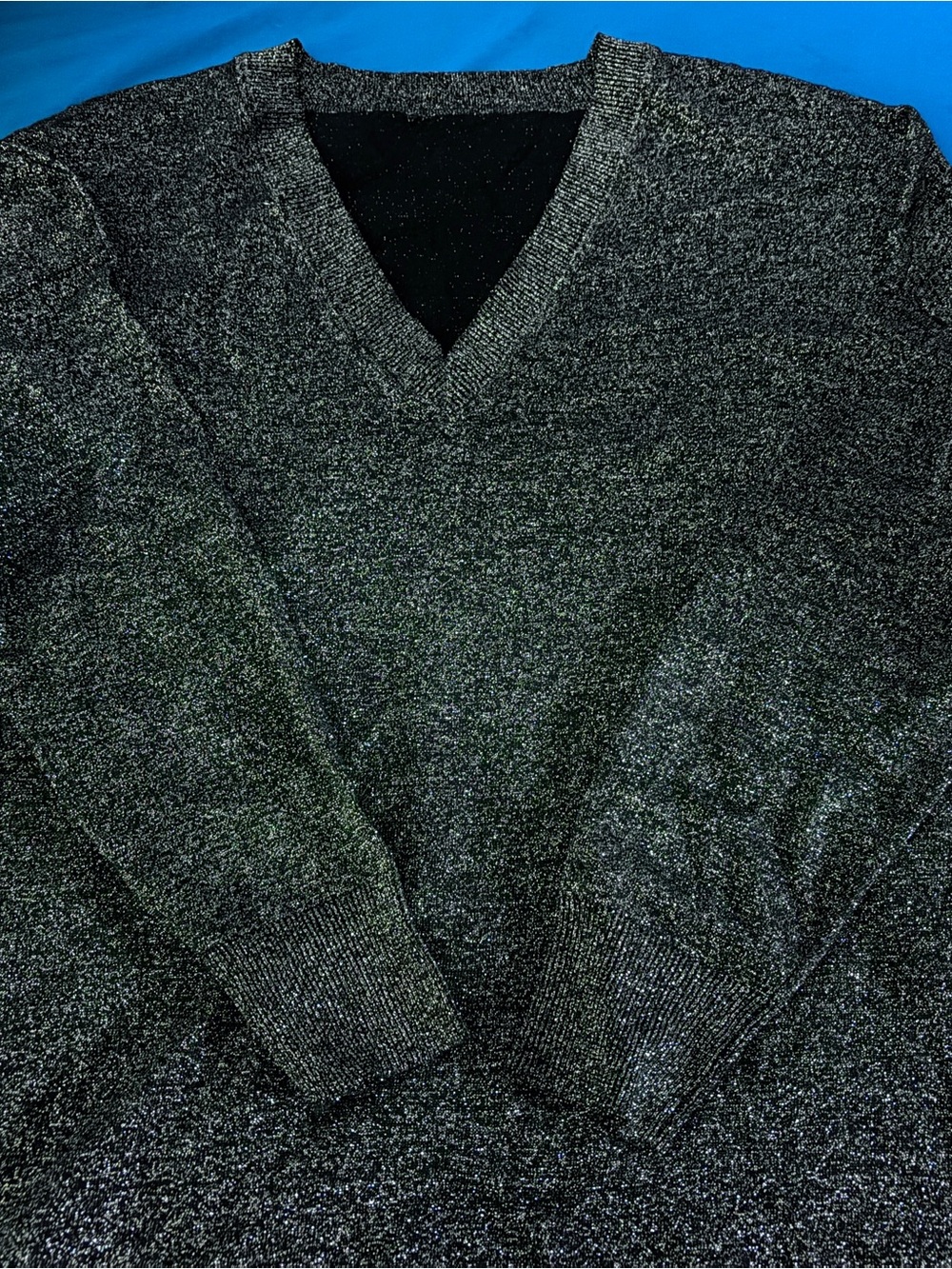 Metallic Black V-Neck Sweater